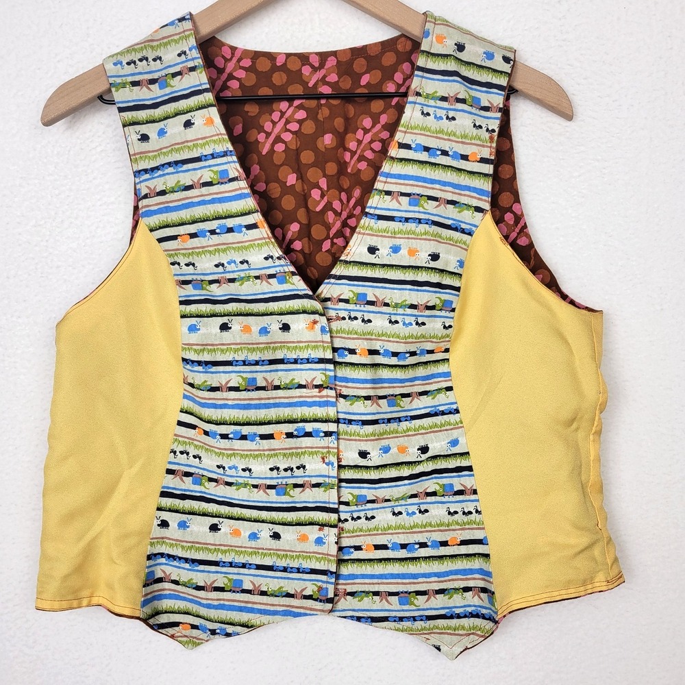 Handmade Reversible Artsy Teacher Vest Women's M Librarian Cottagecore Folk